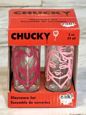 4 pk Chucky & Bride Of Chucky Gift Set Shot Glasses Set - 2 oz Valentines Horror
